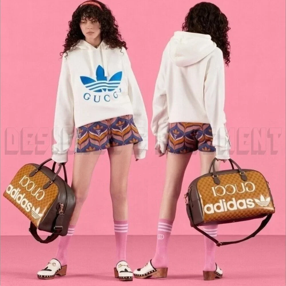 GUCCI GG Crystal Adidas X Gucci Trefoil Web Logo convertible Large Duffel Bag